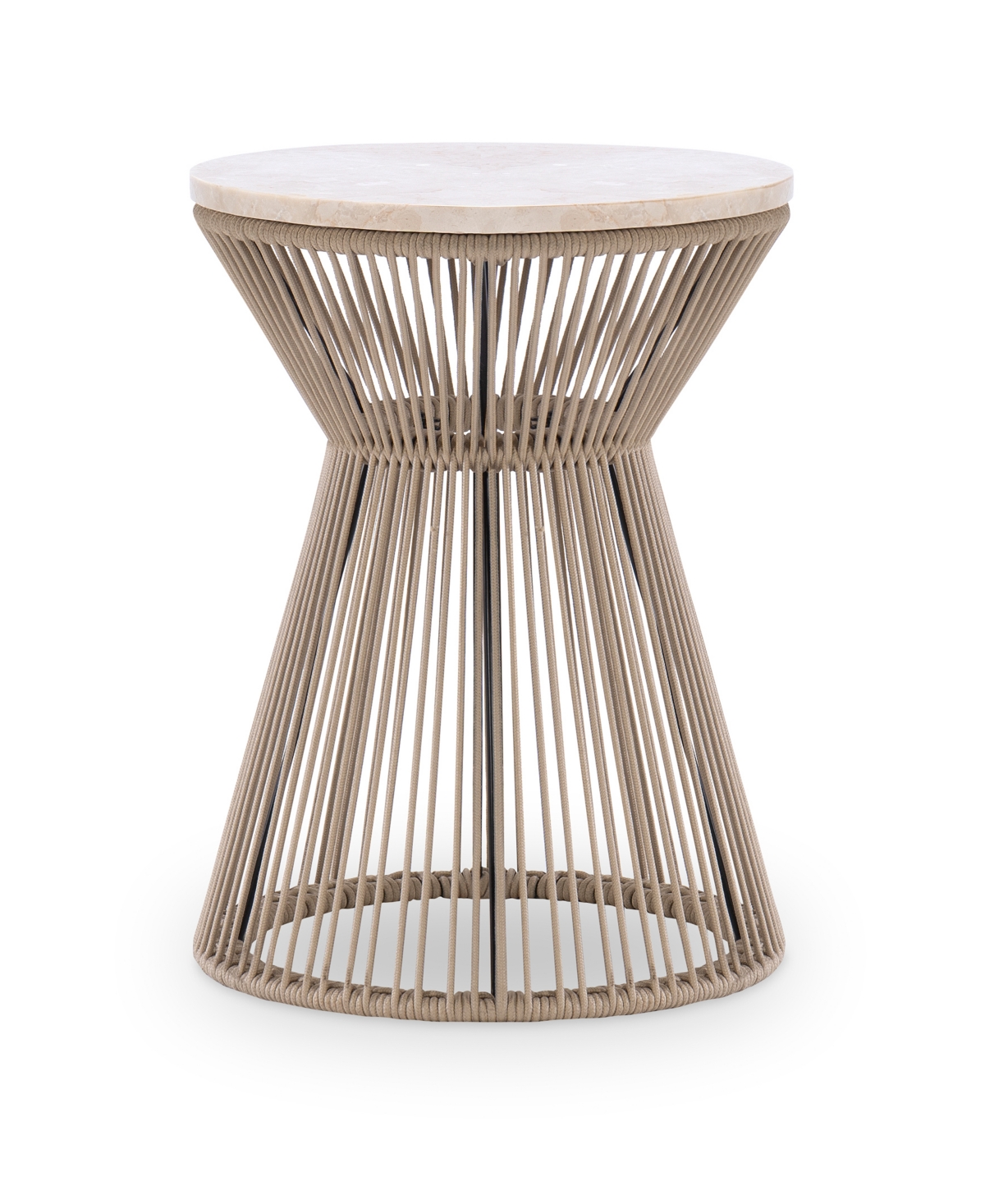 Furniture Biscayne 18" Wood With Travertine Top Round Rope End Table In Malabar With Alabaster Fronts