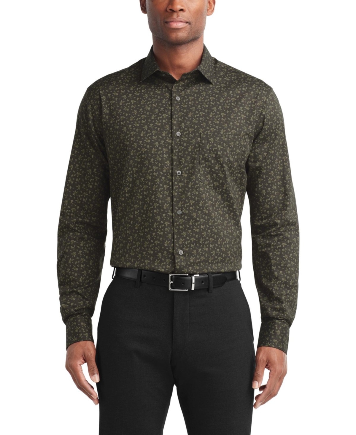 Men's Stain Shield Regular Fit Dress Shirt - Camo Green