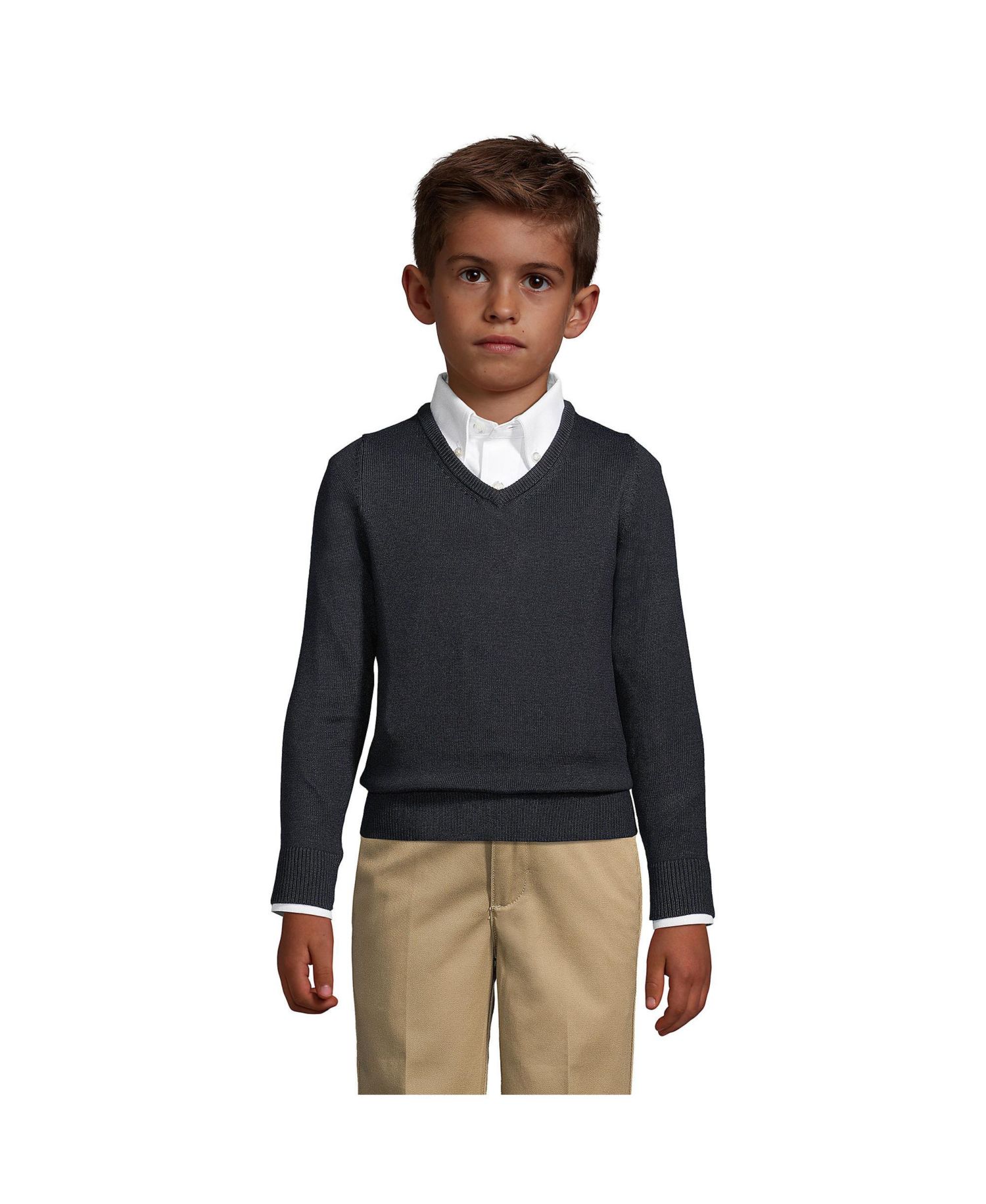 Child School Uniform Boys Cotton Modal Fine Gauge V-neck Sweater
