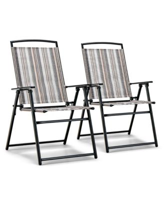 2pcs Patio Folding Sling Chairs Dining Armrest Backrest Outdoor Portable