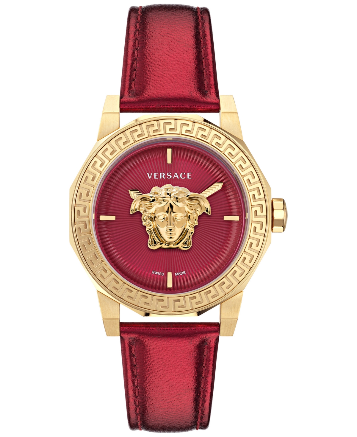 Shop Versace Women's Swiss Medusa Deco Red Leather Strap Watch 38mm In Ip Yellow Gold