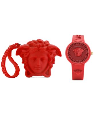 Versace Women's Swiss Medusa Pop Red Silicone Strap Watch 39mm Set