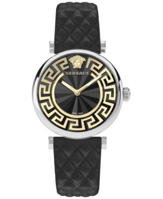Versace - Women's Swiss Greca Chic Black Leather Strap Watch 35mm
