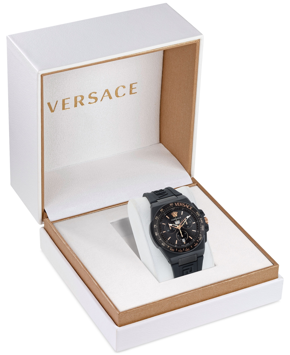 Shop Versace Men's Swiss Chronograph Greca Extreme Black Silicone Strap Watch 45mm In Ip Black