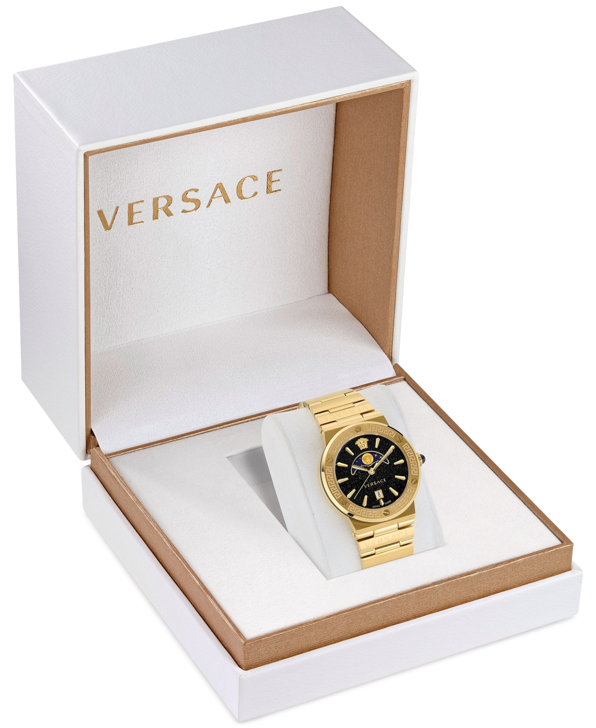 Shop Versace Women's Swiss Greca Logo Gold Ion Plated Stainless Steel Bracelet Watch 38mm In Ip Yellow Gold