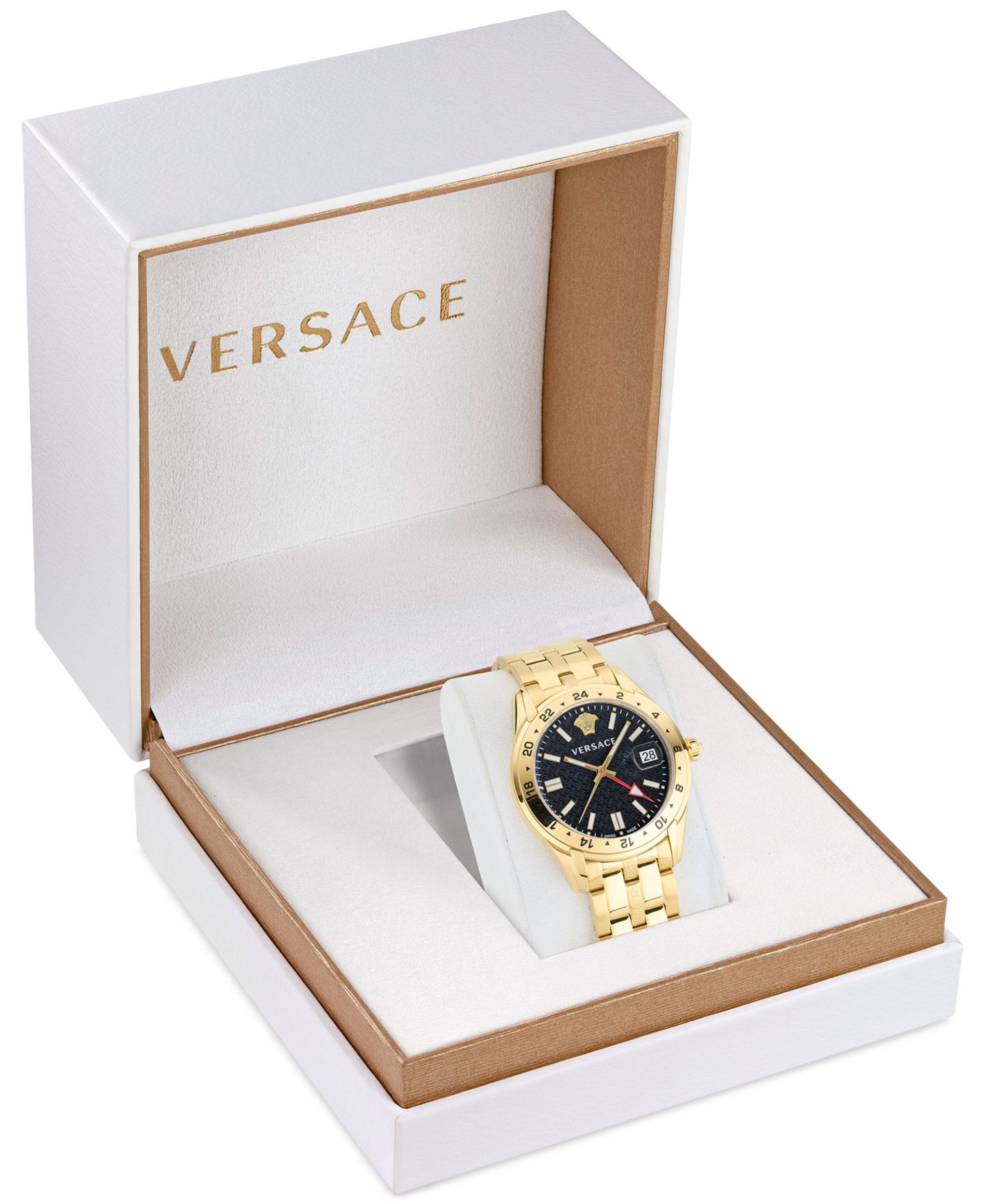 Мужские часы Versace Swiss Greca Time GMT Gold Ion Plated Stainless Steel Bracelet Watch 41mm — фото 4