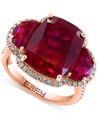 EFFY&reg; Lab Grown Sapphire (10-3/8 ct. t.w.) & Lab Grown Diamond (1/3 ct. t.w.) Halo Statement Ring in 14k Gold (Also in Lab Grown Ruby & Lab Grown Emerald)