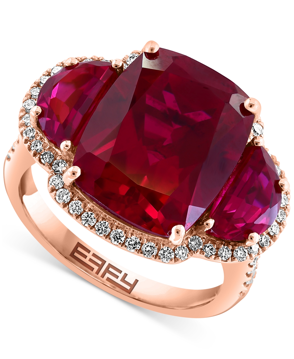 Effy Lab Grown Sapphire (10-3/8 ct. t.w.) & Lab Grown Diamond (1/3 ct. t.w.) Halo Statement Ring in 14k Gold (Also in Lab Grown& Lab Grown Emera