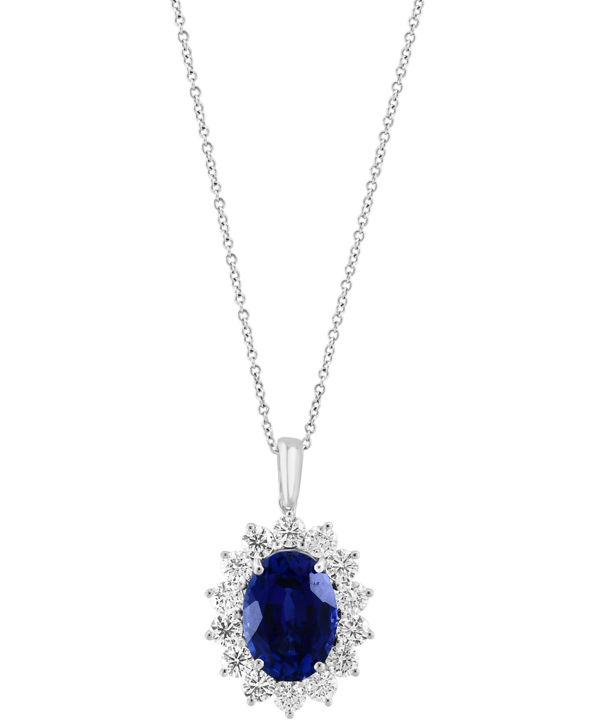 Effy Lab Grown Sapphire (6-1/5 ct. t.w.) & Lab Grown Diamond (2-1/20 ct. t.w.) Halo 18" Pendant Necklace in 14k White Gold - K White Gold