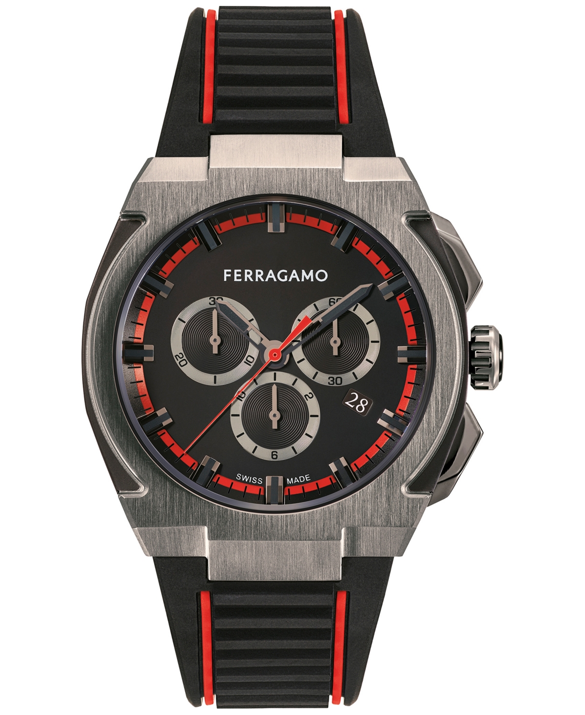 Shop Ferragamo Salvatore  Men's Chronograph Edge Black Rubber Strap Watch 43mm In Ip Gunmetal
