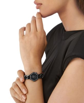 Women's The Hexagon Black-Tone Stainless Steel Crystal Link Bracelet Watch 28mm