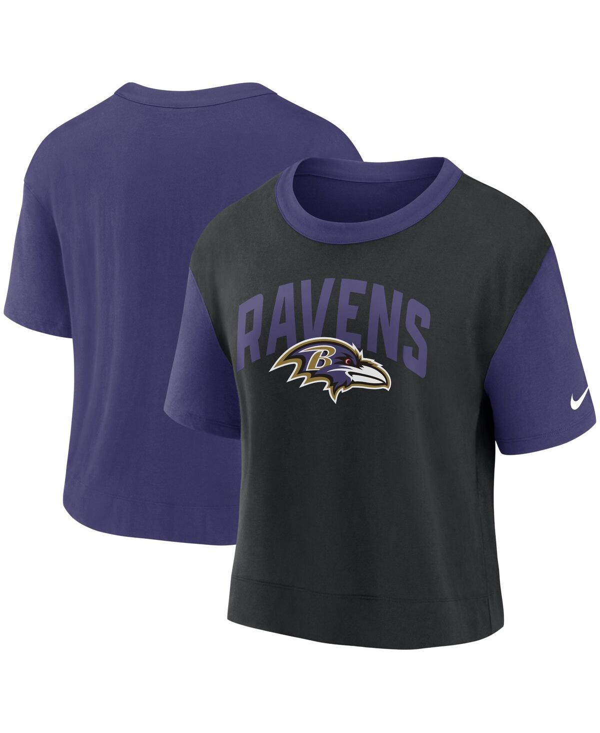 Shop Nike Women's  Purple, Black Baltimore Ravens High Hip Fashion T-shirt In Purple,black
