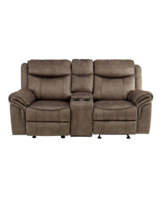 White Label Calico 80" Double Glider Reclining Love Seat with Center Console, Power Outlets, Hidden Drawer and USB Ports
