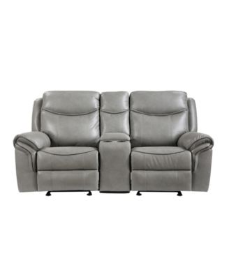 White Label Calico 80" Double Glider Reclining Love Seat with Center Console, Power Outlets, Hidden Drawer and USB Ports
