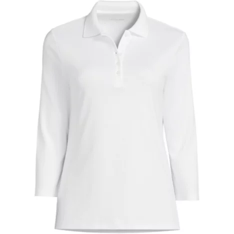 Women's 3/4 Sleeve Supima Cotton Polo Shirt - White