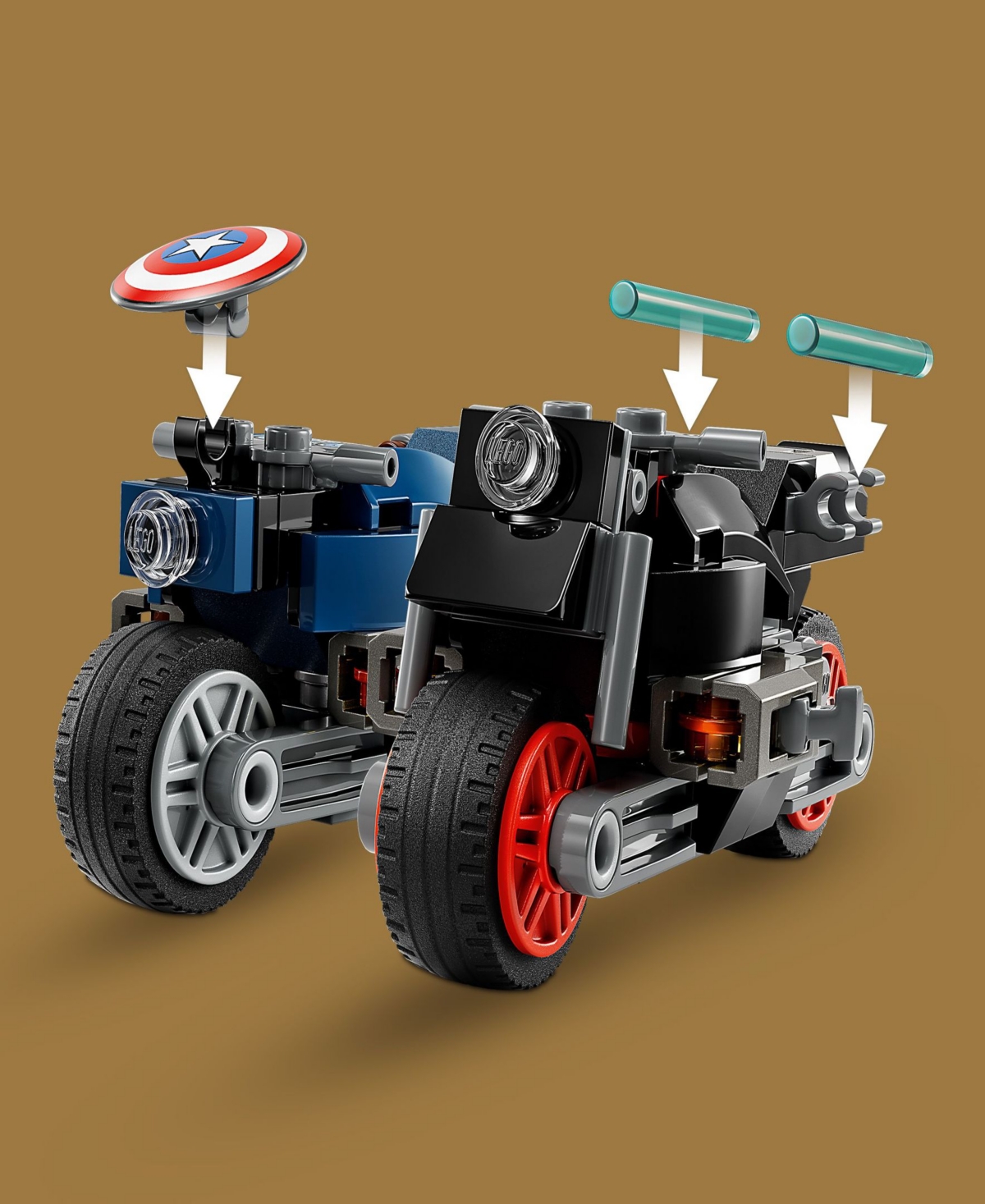 Shop Lego Super Heroes Marvel 76260 Black Widow & Captain America Motorcycles Toy Building Set In Multicolor