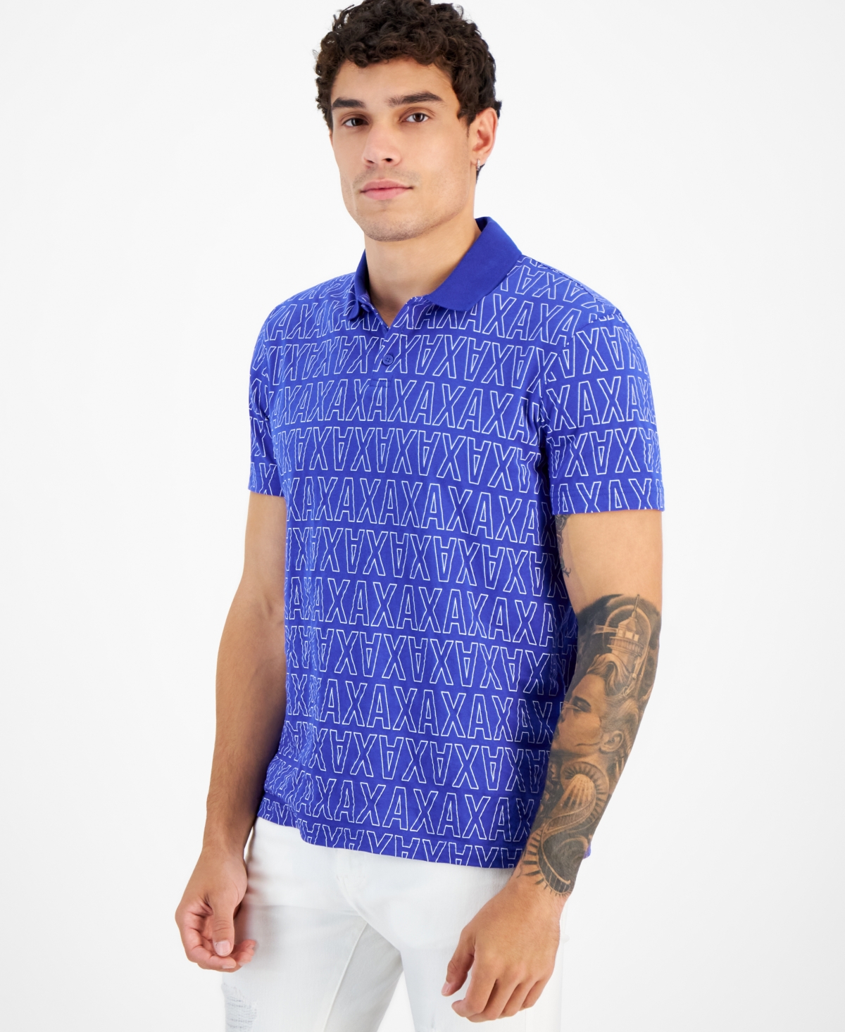 Ax Armani Exchange Men's Logo-print Polo Shirt, Created For Macy's In Bluing,white