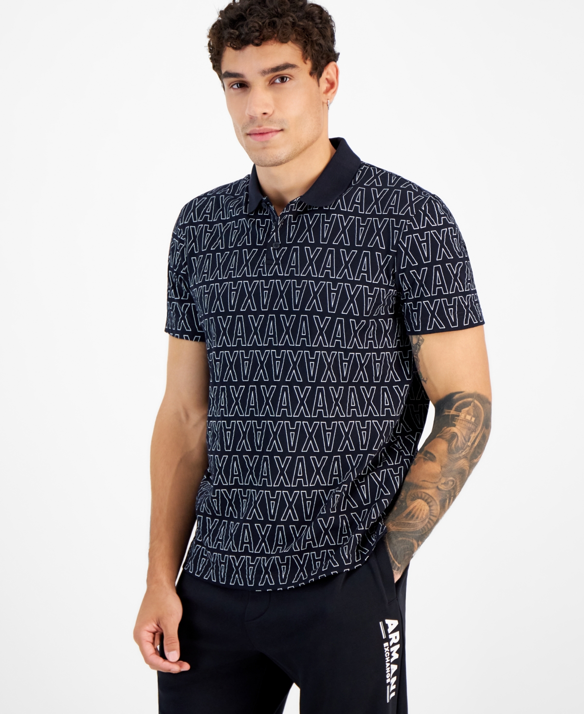 Ax Armani Exchange Men's Logo-print Polo Shirt, Created For Macy's In Deep Navy,white