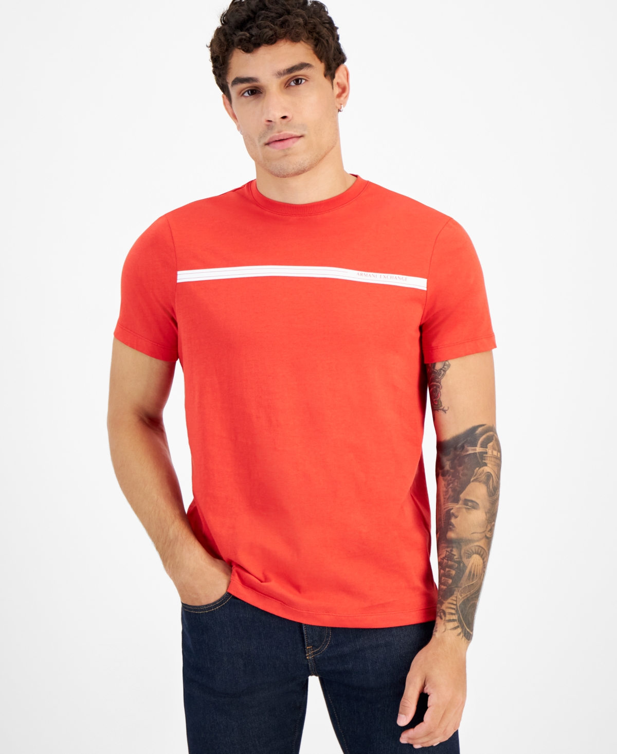 Ax Armani Exchange Men's Horizontal-stripe T-shirt, Created For Macy's In Molten Lava,white
