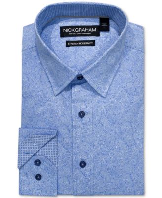 Blue Paisley Mens Short Sleeve Button up Shirts - Tailored Slim