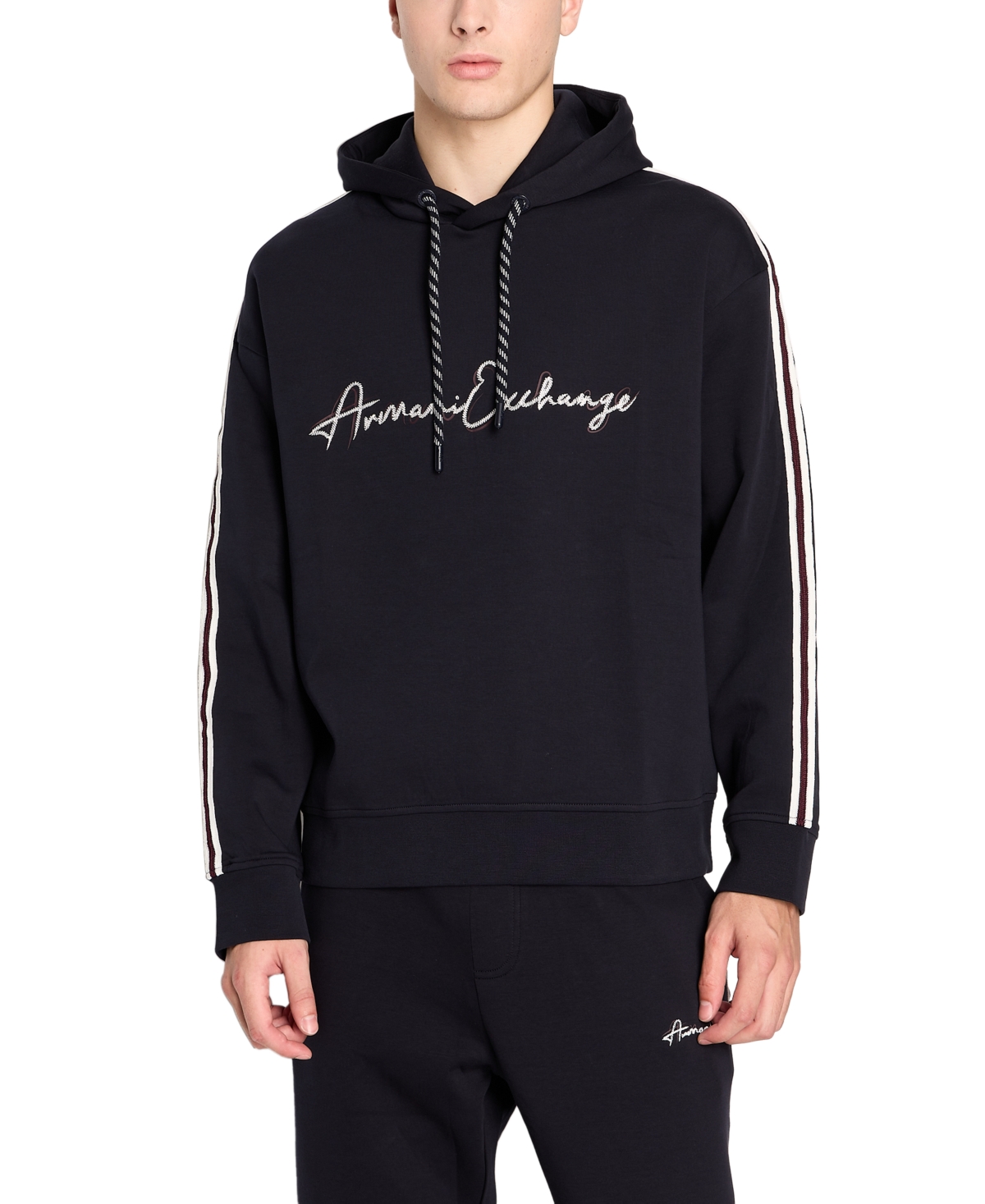 Ax Armani Exchange Men's Stretch Cotton Signature Logo Hoodie In Deep Navy