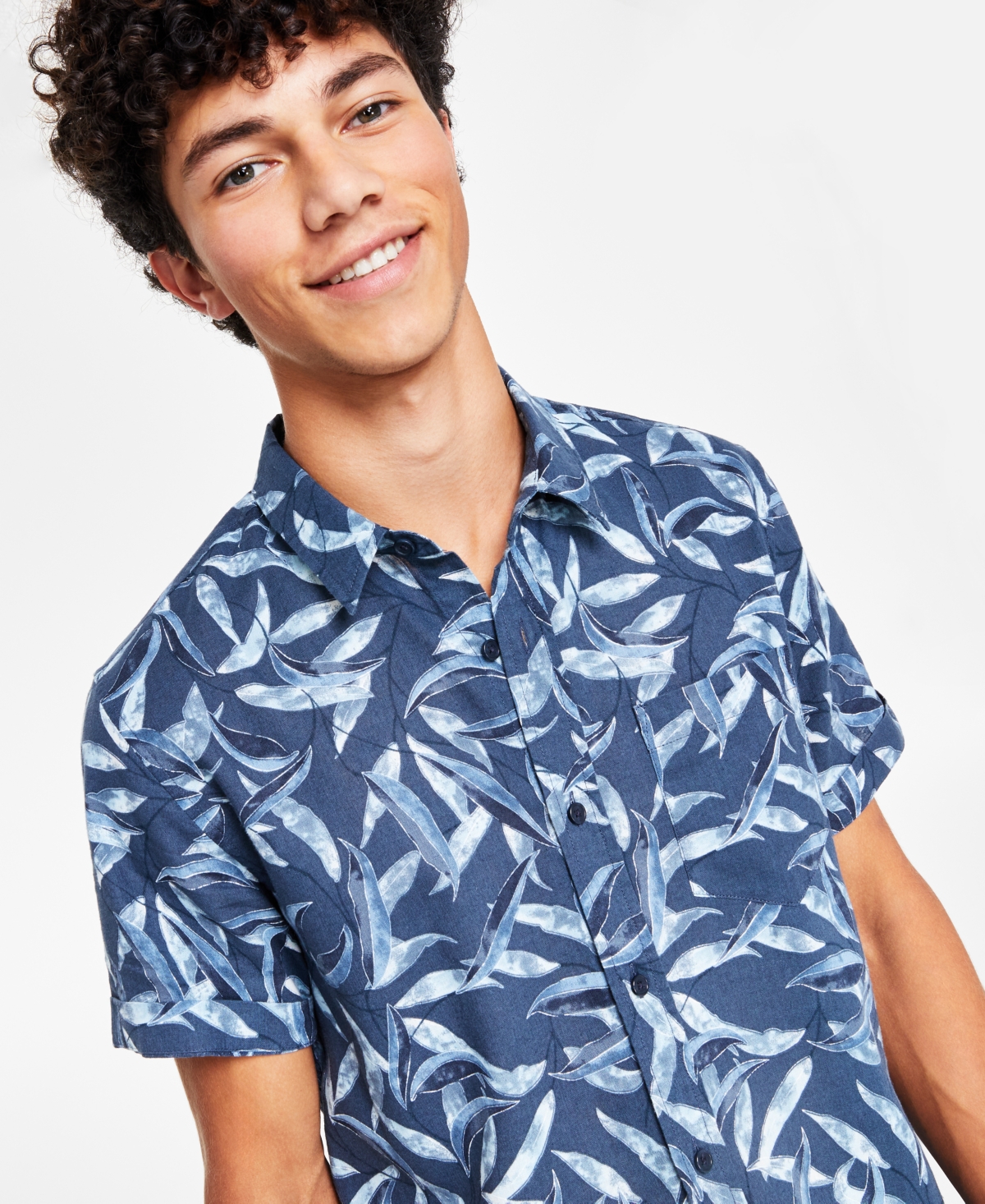 Shop Sun + Stone Men's Ernest Graphic Linen-blend Shirt, Created For Macy's In Fin