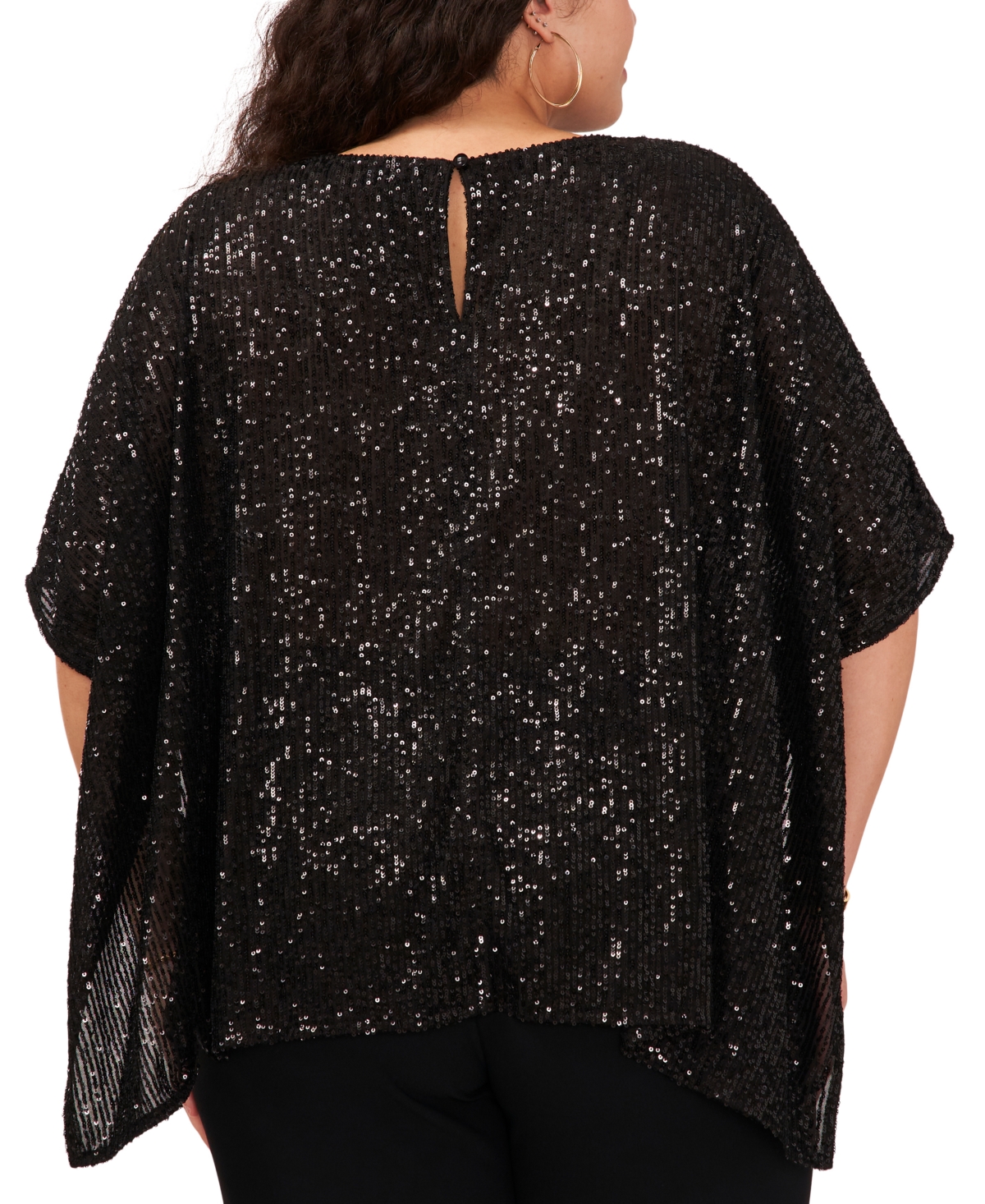 Msk Plus Size Sequined Boat-Neck High-Low Poncho Top