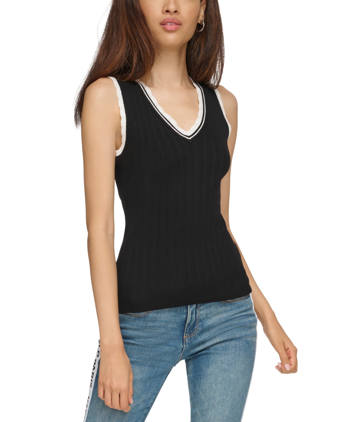 Karl Lagerfeld Paris Women's Lace-Trim Sweater Tank Top - Soft White