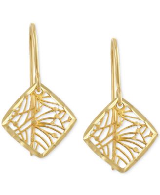 Filigree Openwork Square Dangle Drop Earrings in 10k Gold