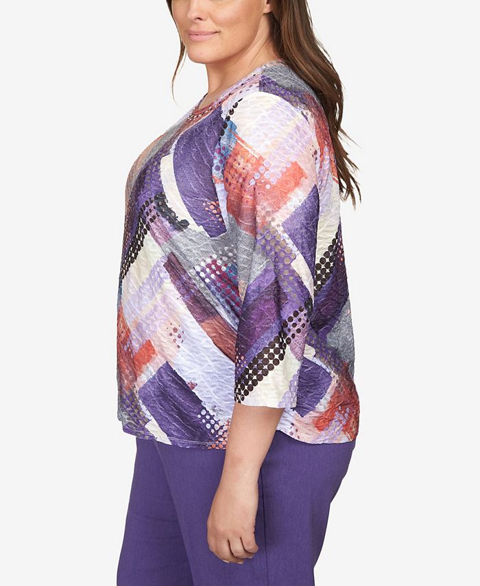 Alfred Dunner Plus Size Point of View Patchwork Dots Embellished Neck