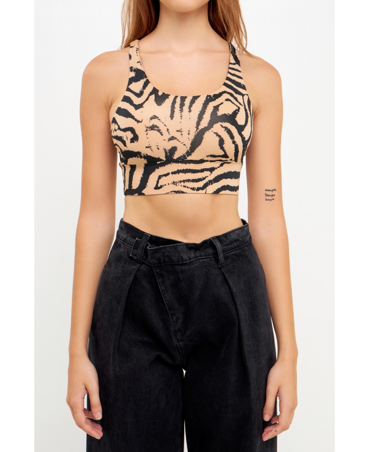 Grey Lab Animal Print Crop Tank In Beige/black