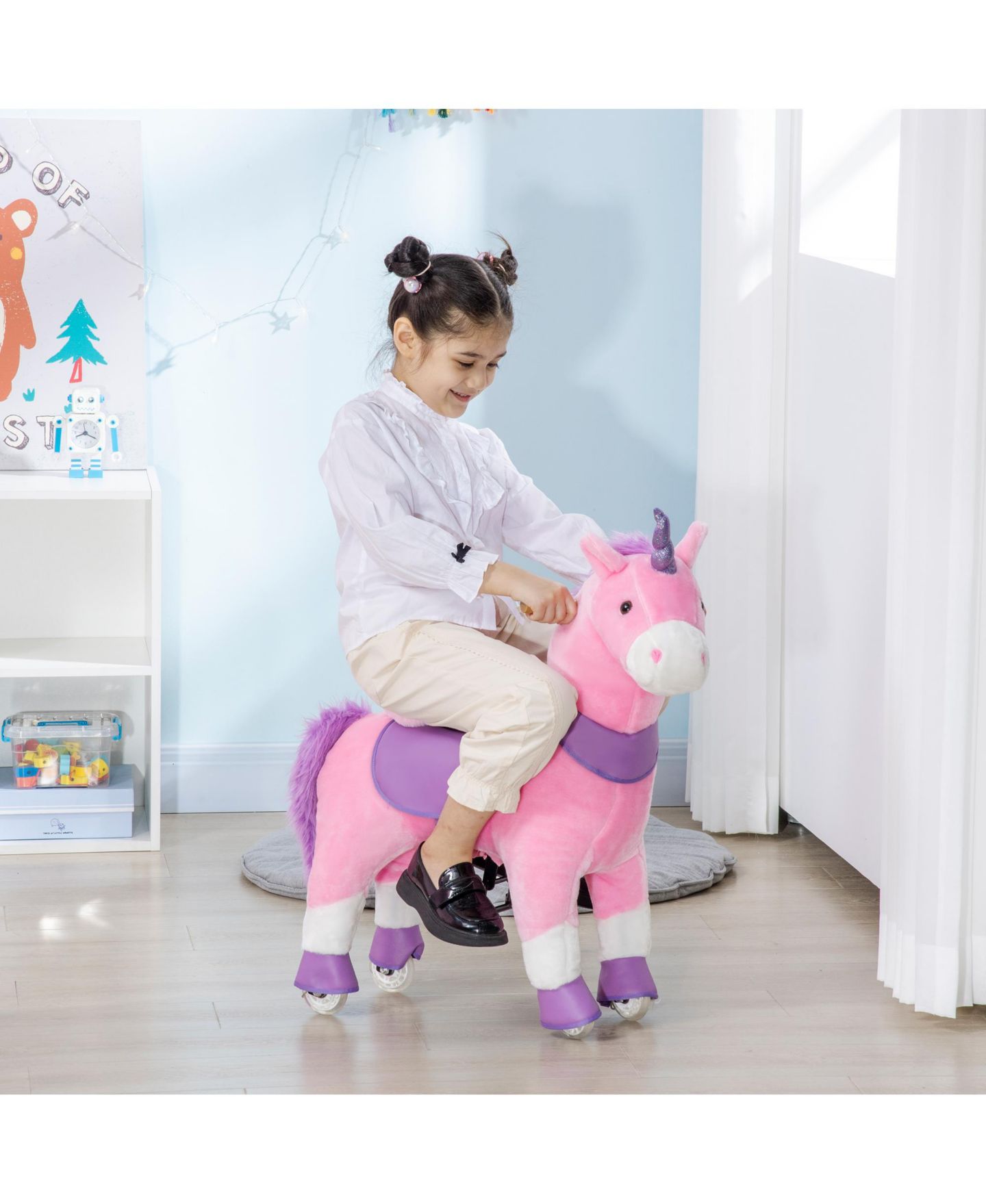 Детская игрушка Qaba Unicorn Walking Horse Ride-On with Rolling Wheels, 176 lbs. Capacity, Ages 3-6 — фото 1