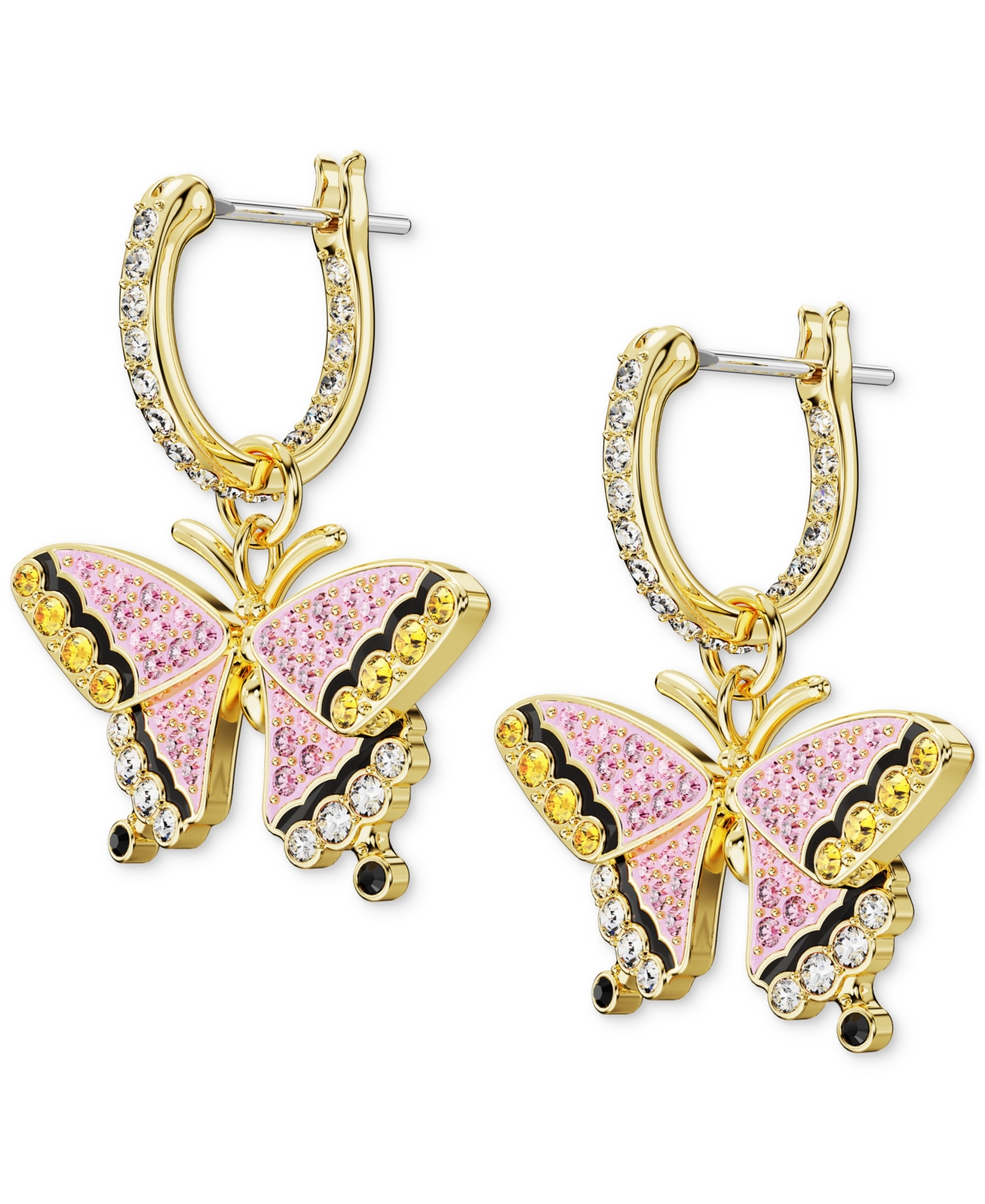 Swarovski Gold-Tone Multicolor Pave Butterfly Charm Hoop Earrings