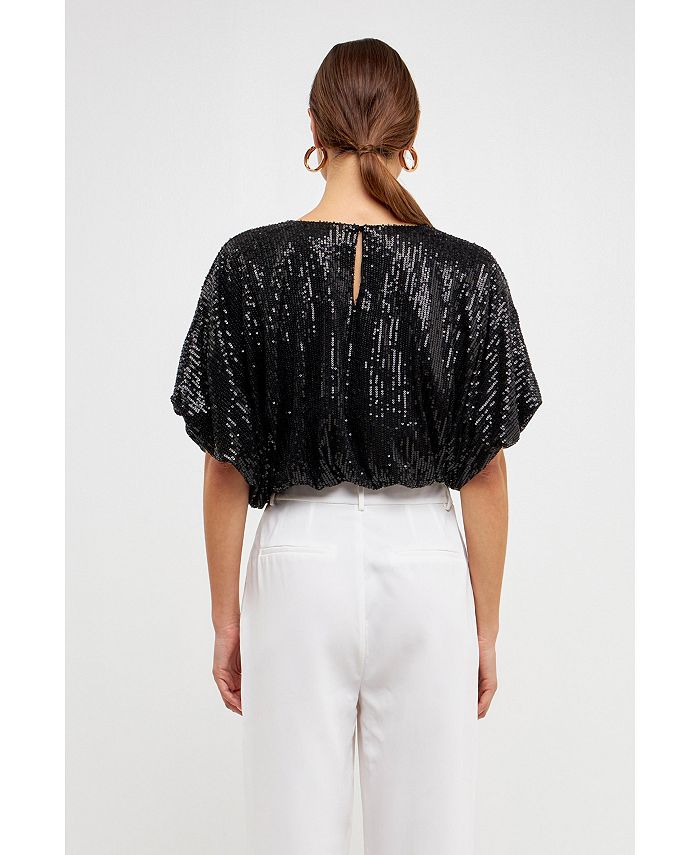endless rose Women's Sequins Cropped Puff Top Macy's