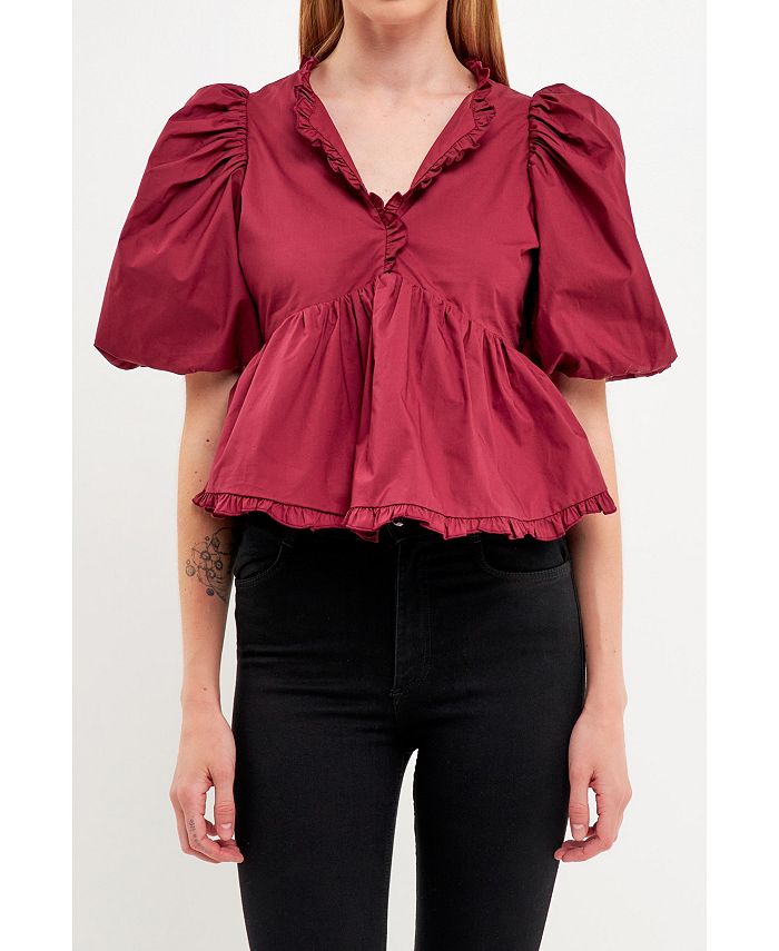 endless rose Women's Puff Sleeve Peplum Top Macy's