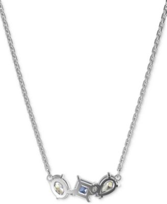 Rhodium-Plated Mixed Crystal Pendant Necklace, 15" + 2-3/4" extender