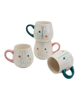 Dolly Parton Kitchen 4 Piece 20oz Embossed Mugs (Guitar x 2