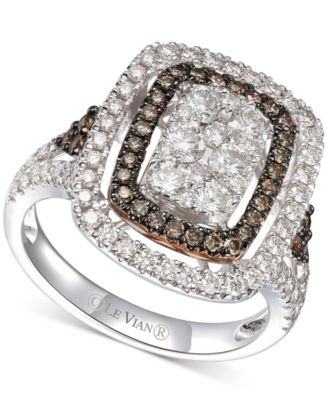 Le Vian - Nude Diamond & Chocolate Diamond Halo Cluster Ring (1-5/8 ct. t.w.) in 14k White & Rose Gold