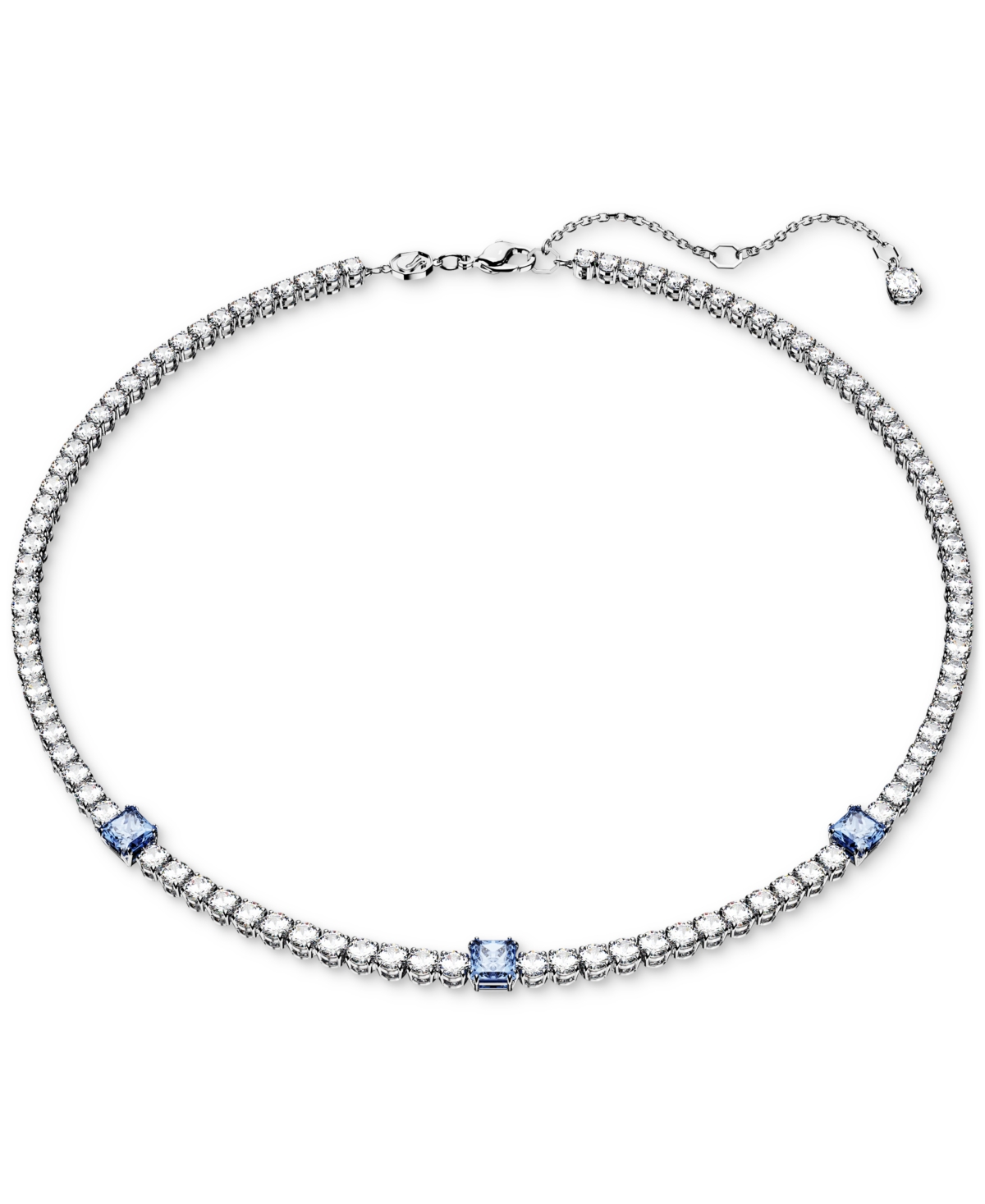 Swarovski Rhodium-plated Mixed Crystal Tennis Necklace, 15" + 2-3/4" In Blue