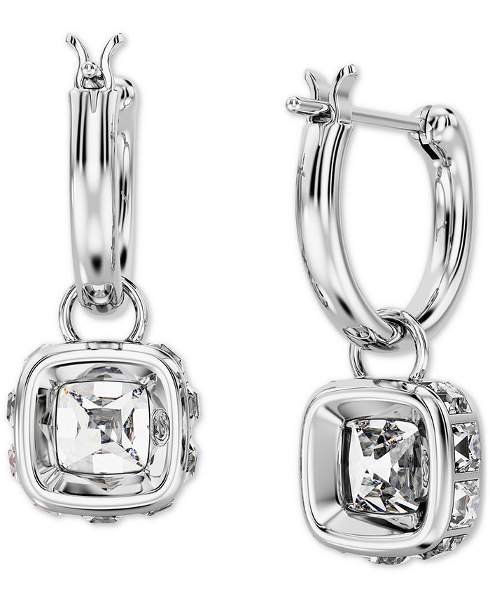 Swarovski SilverTone Zirconia & Crystal Square Dangle Hoop Earrings