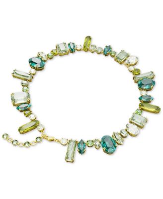 Gold-Tone Green-Hued Crystal Mixed Cut Collar Necklace, 14" + 1-3/4" extender
