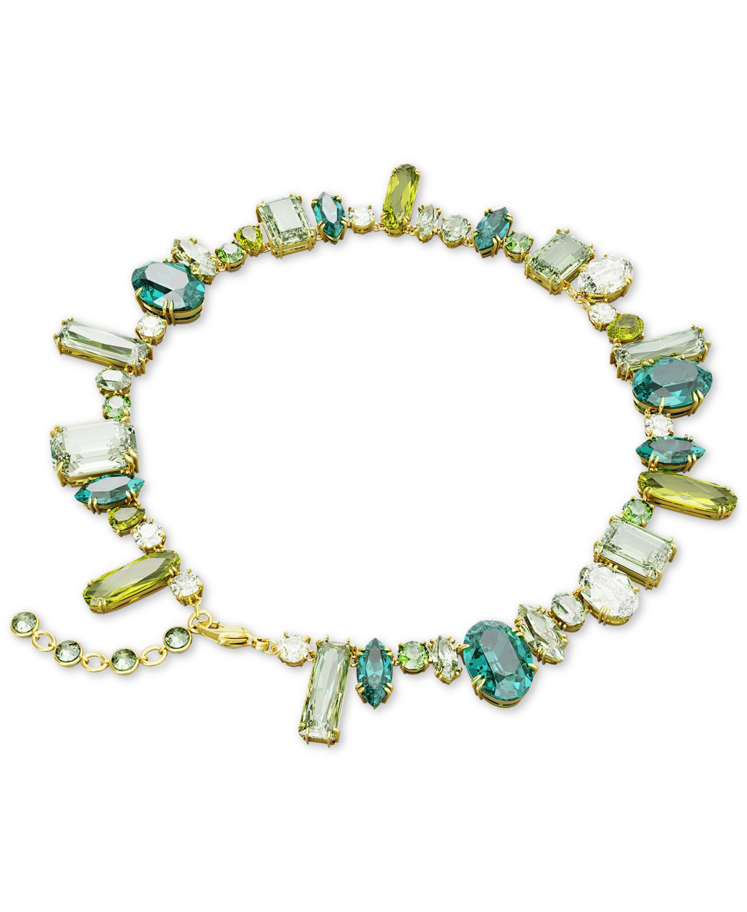 Gold-Tone Green-Hued Crystal Mixed Cut Collar Necklace, 14" + 1-3/4" extender