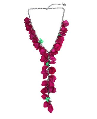 Betsey Johnson Faux Crystal Stone Fuchsia Petal Y Necklace - Macy's