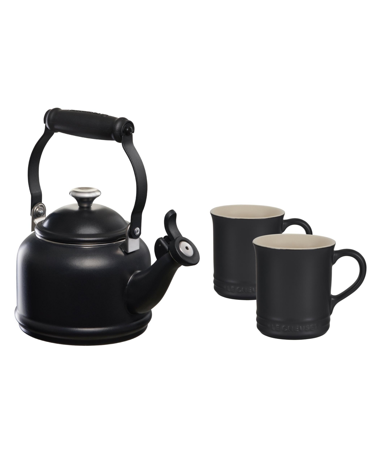 Le Creuset Enamel-on-steel Demi Kettle & Stoneware Mug Set In Black