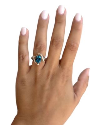 Deep Sea Blue Topaz (3 ct. t.w.) & Diamond (3/8 ct. t.w.) Swirl Statement Ring in 14k Gold
