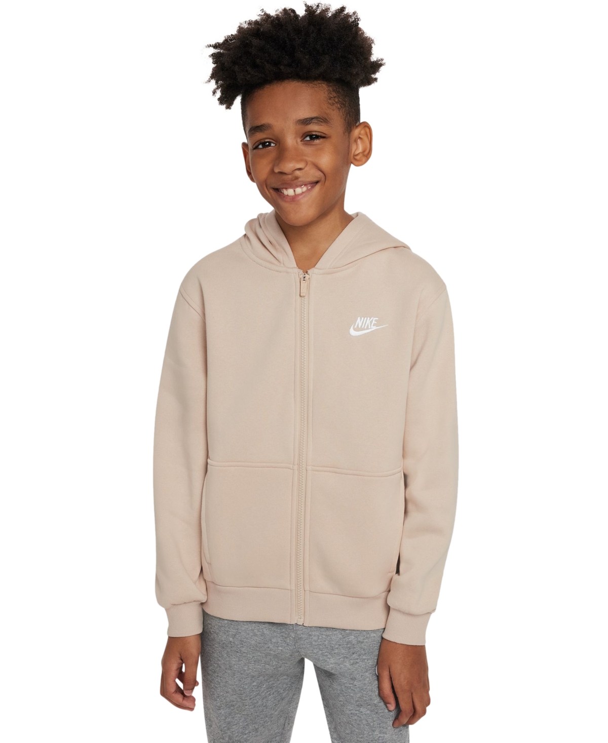 Shop Nike Big Kids Sportswear Club Fleece Full-zip Hoodie In Sanddrift