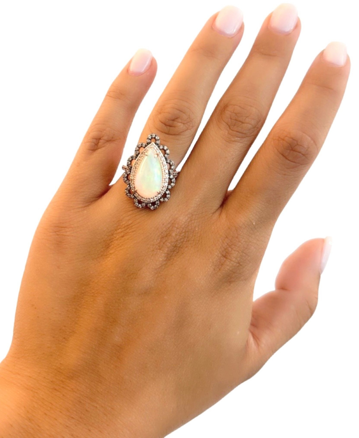 Le Vian Neopolitan Opal (5-1/5 ct. t.w.) & Diamond (3/4 ct. t.w.) Pear Halo Ring in 14k Rose Gold