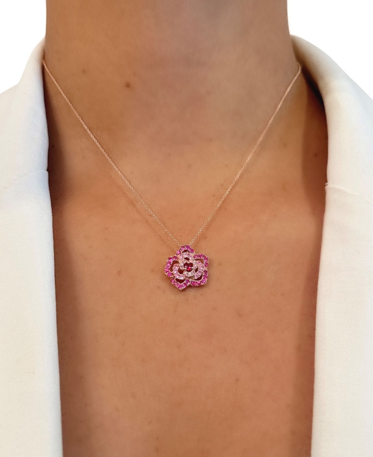 Le Vian Passion Ruby (1/10 ct. t.w.) & Bubble Gum Pink Sapphire (3/4 ct.t .w.) Flower Pendant Necklace in 14k Rose Gold, 18