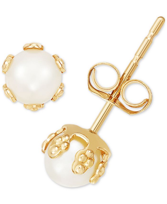 14K Gold Cultured Freshwater Pearl Button Earrings, Women's, White