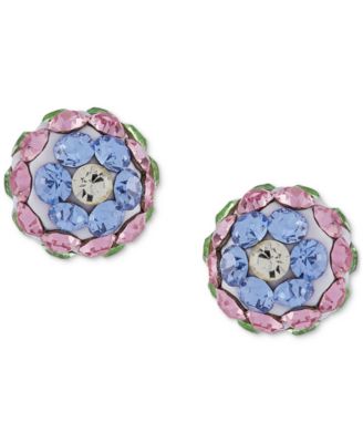 Children's 2-Pc Set Multicolor Crystal Reversible Stud & Dangle Hoop Earrings in 14k Gold